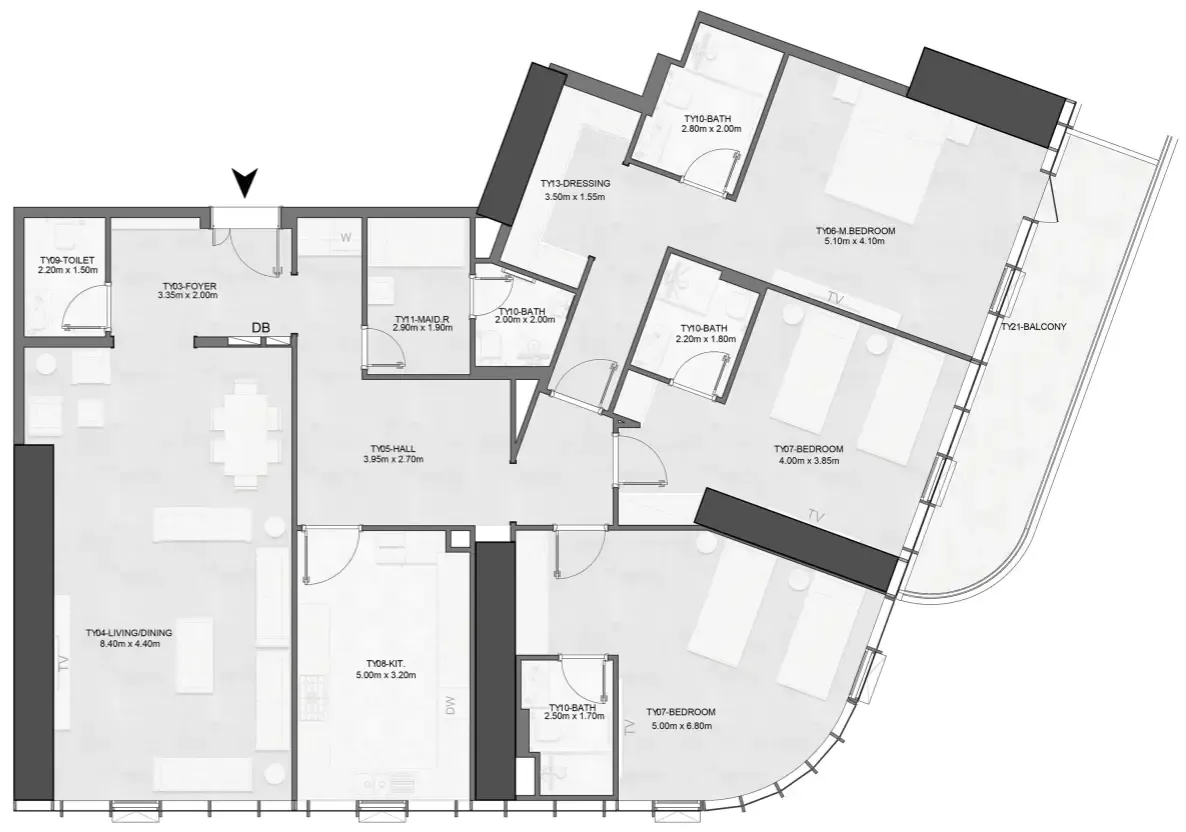 Joud Tower 3 bed floor plan, 2,452 sqft