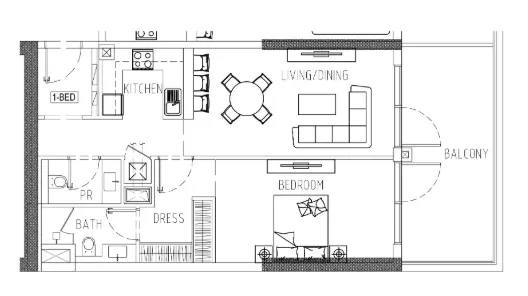 Damac Riverside Views 1 bed floor plan, 965 sqft