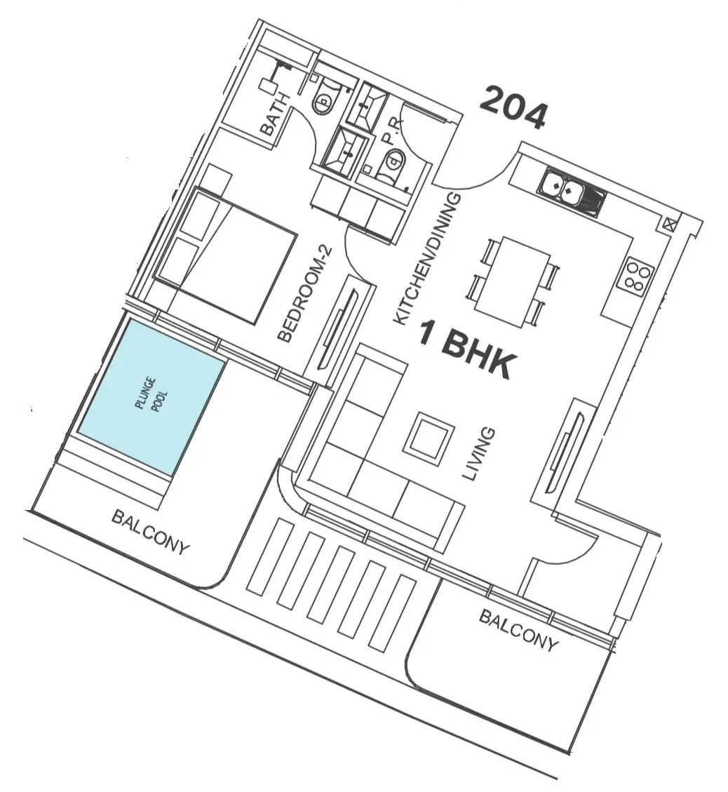 Villa Del Garda 1 bed floor plan, 866 sqft