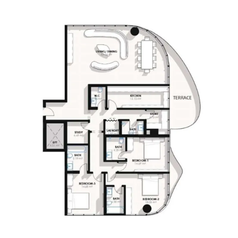 Coralis Residences 3 bed floor plan, 2,150 sqft