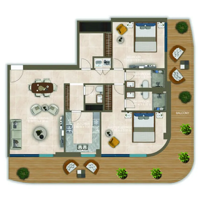 Nova Tower 2 bed floor plan, 1,671 sqft