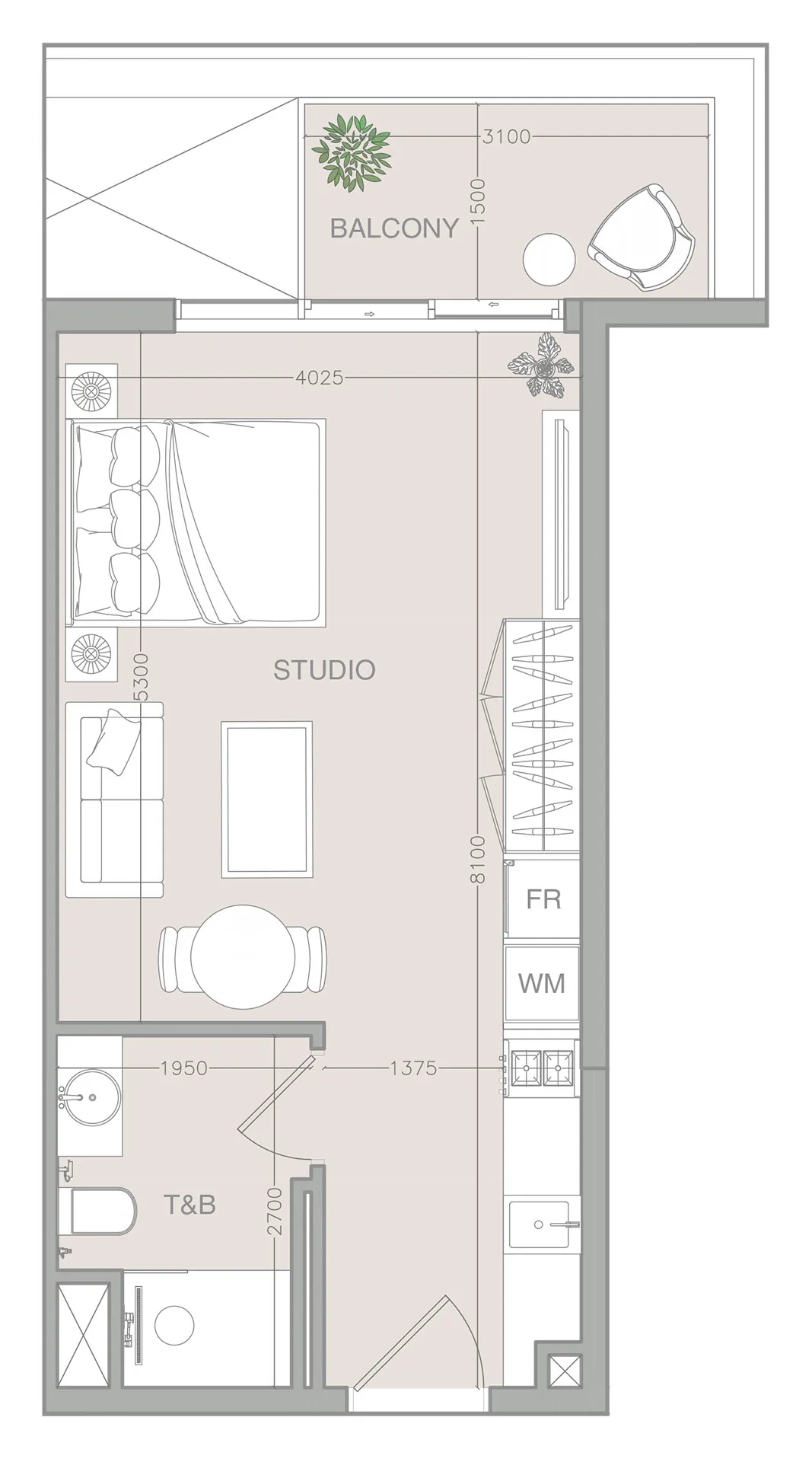 1WOOD Residence 2 Studio floor plan, 435 sqft