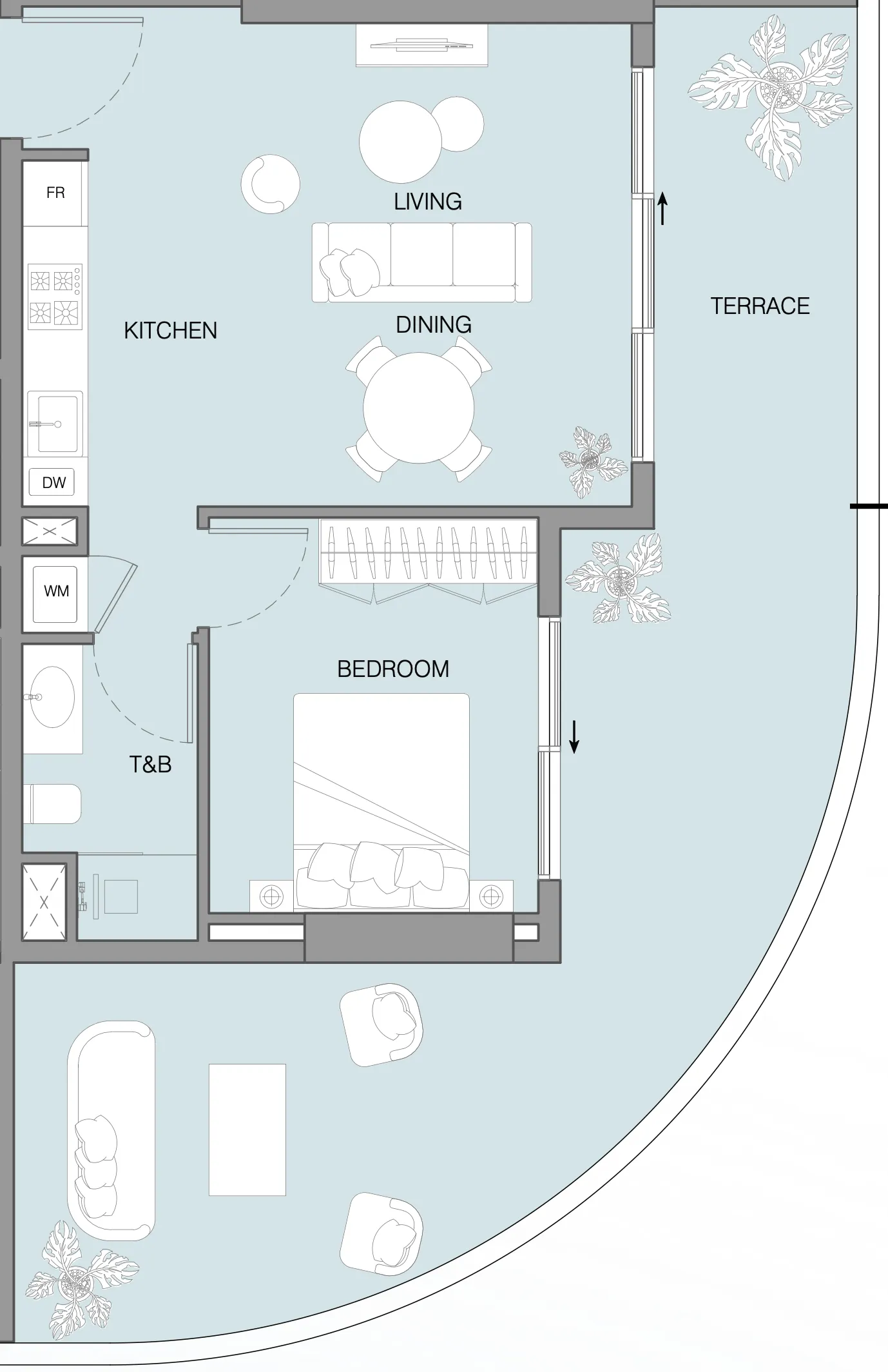 LUM1NAR 1 bed floor plan, 924 sqft