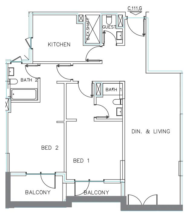 Janayen Avenue 2 bed floor plan, 1,498 sqft