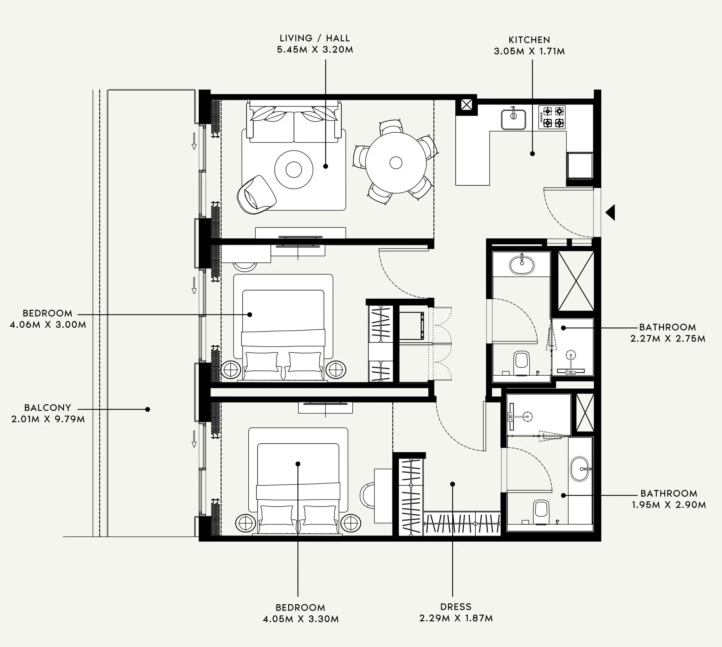 Azizi Venice 2 bed floor plan, 1,150 sqft