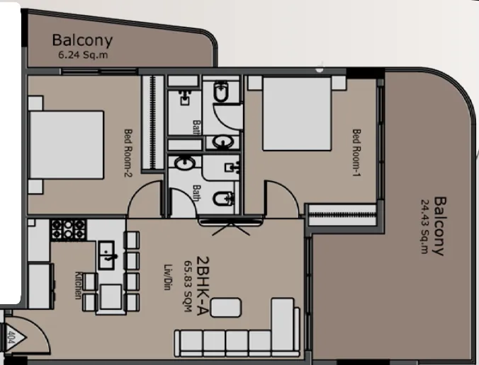 Golden Woods Albab Views 2 bed floor plan, 1,048 sqft