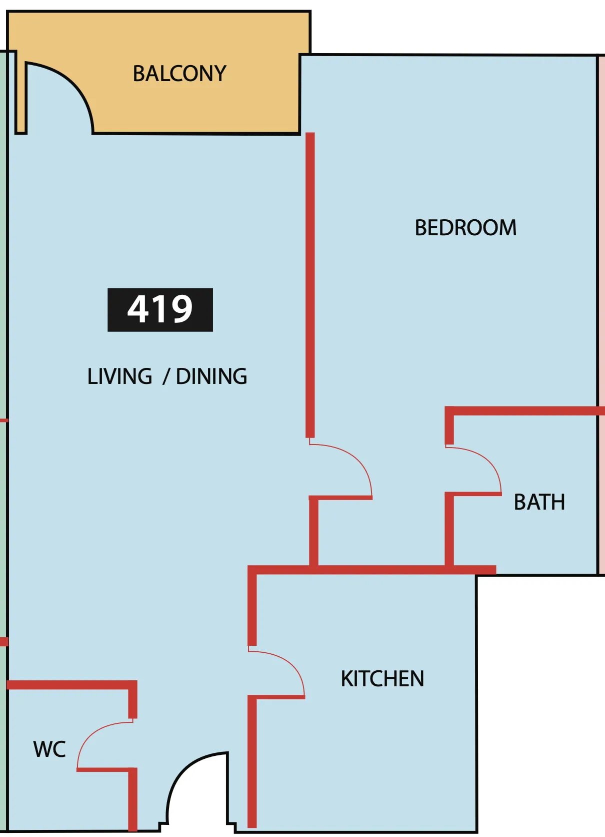 Paradise View 1 1 bed floor plan, 818 sqft