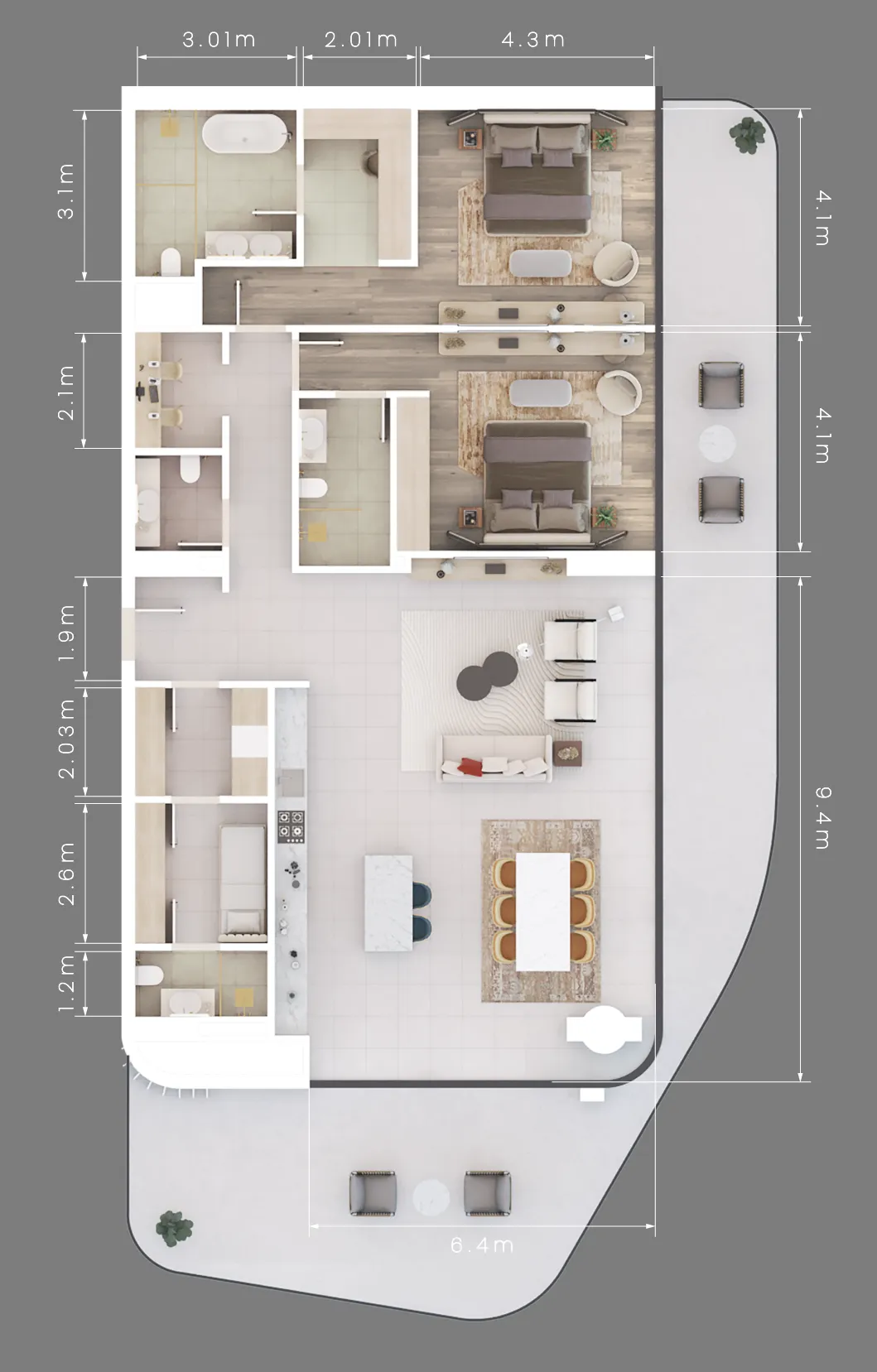 Mamsha Gardens 2 bed floor plan, 2,681 sqft