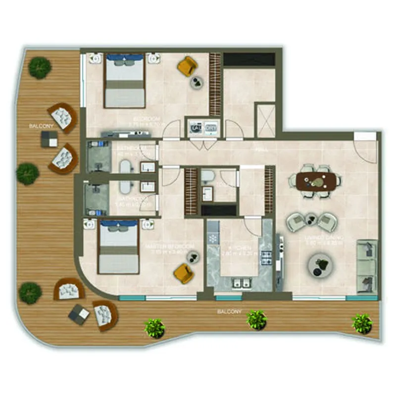 Nova Tower 2 bed floor plan, 1,736 sqft