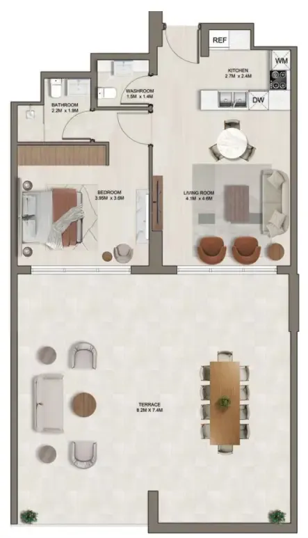 Ghaff Land Residence 1 bed floor plan, 1,281 sqft