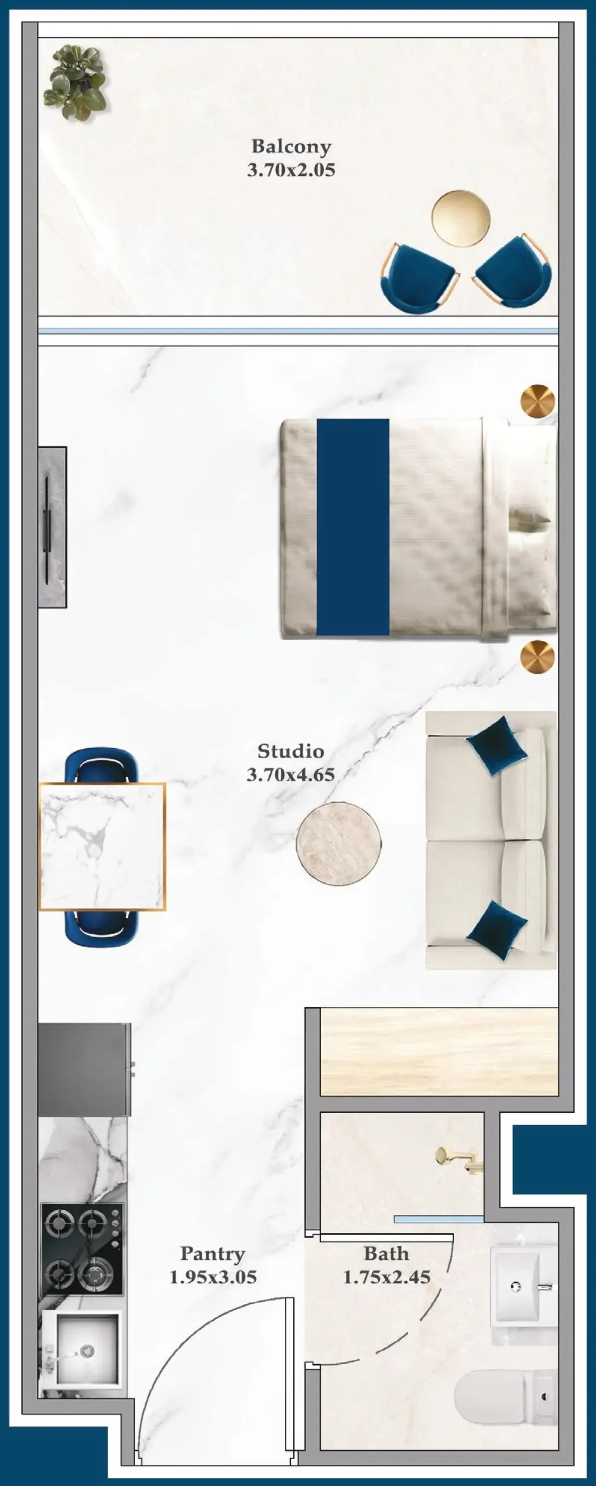 Serenz Studio floor plan, 381 sqft