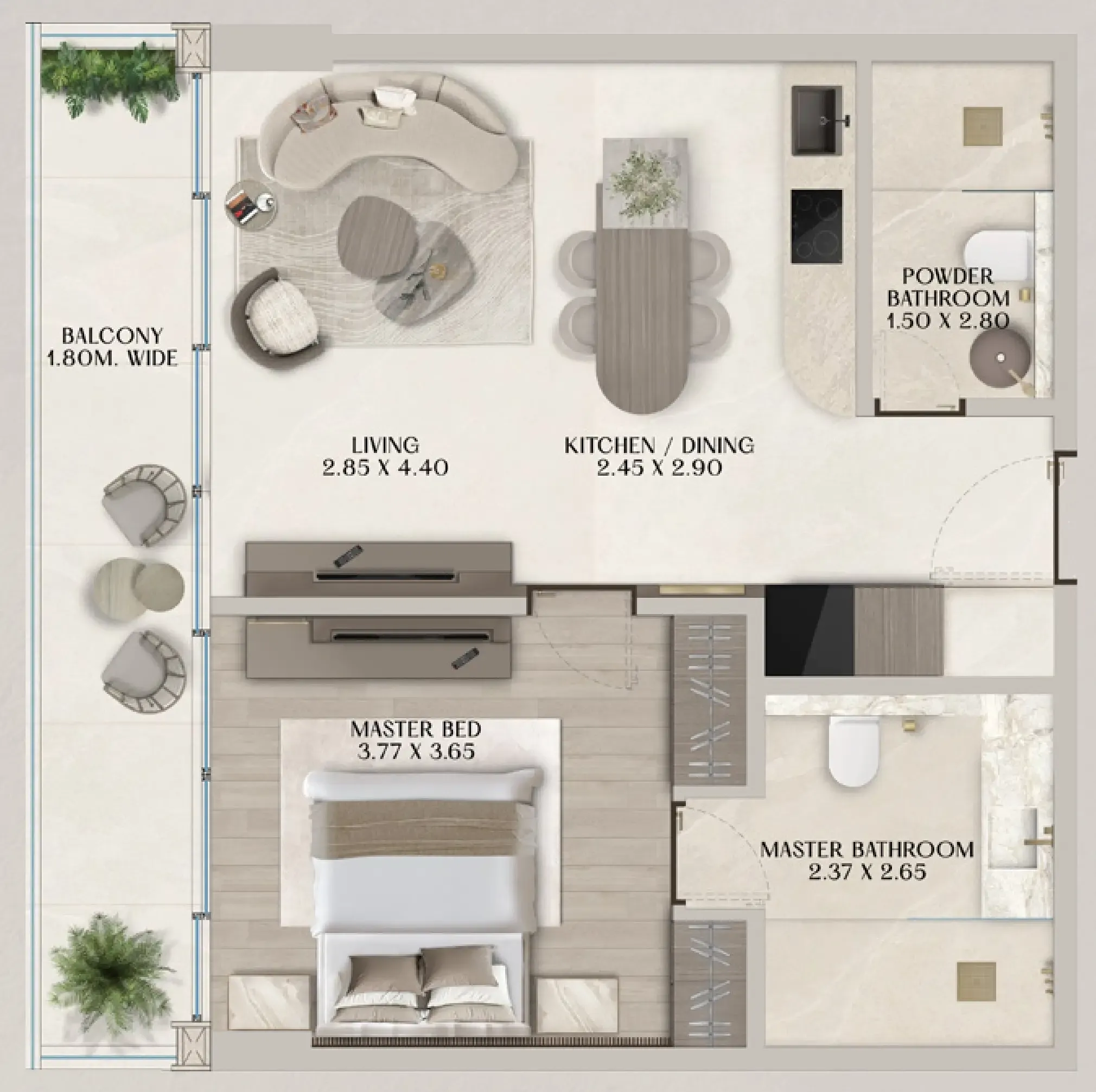 Soléva Beach Residences 1 bed floor plan, 815 sqft