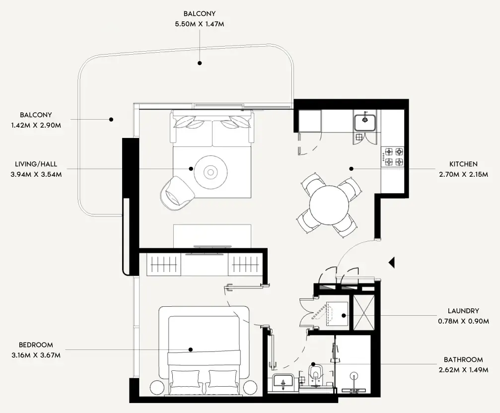 Azizi Leily 1 bed floor plan, 644 sqft