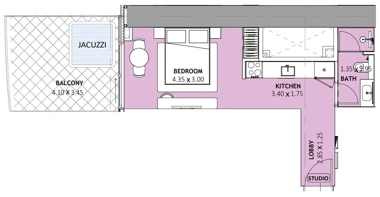 Binghatti Skyblade Studio floor plan, 533 sqft