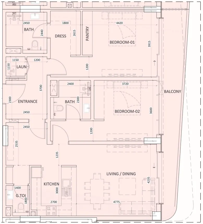 Luzora Residence 2 bed floor plan, 1,382 sqft