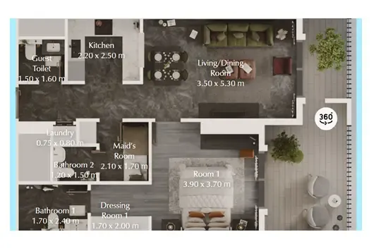 Bab Al Qasr Garden Residences 65 1 bed floor plan, 854 sqft