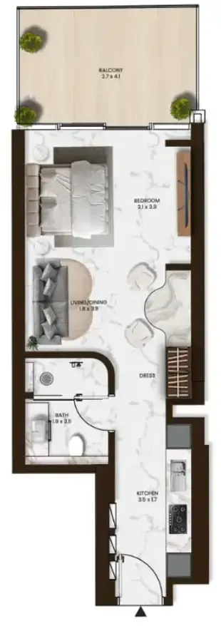 Saas Hills Studio floor plan, 530 sqft