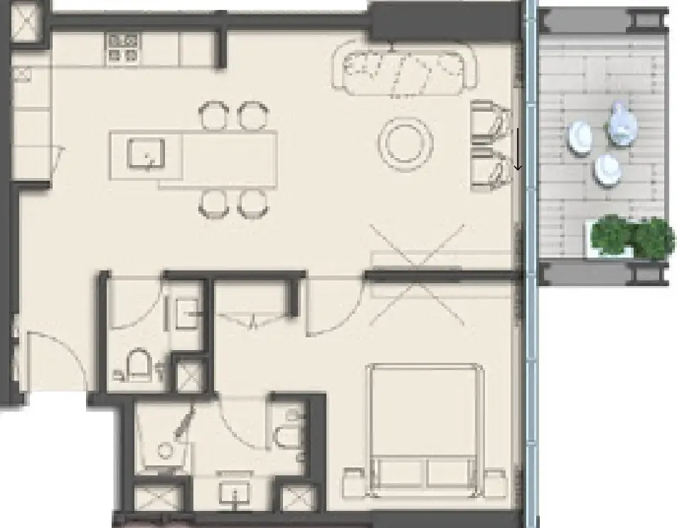 The Symphony by Imtiaz 1 bed floor plan, 696 – 842 sqft