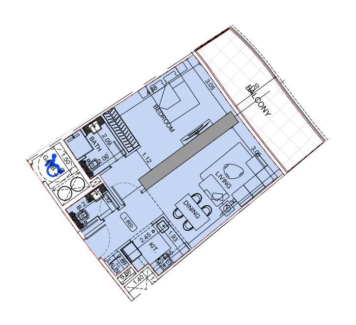 Binghatti Aquarise 1 bed floor plan, 801 sqft