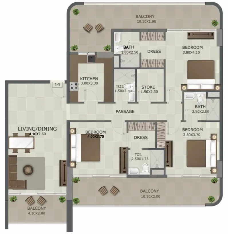 Regal Crest 3 bed floor plan, 2,067 sqft