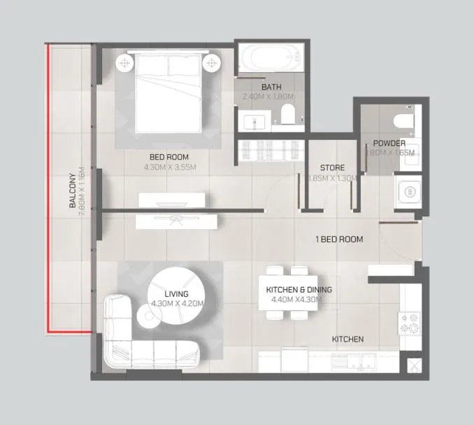 Tonino Lamborghini Residences 1 bed floor plan, 909 sqft