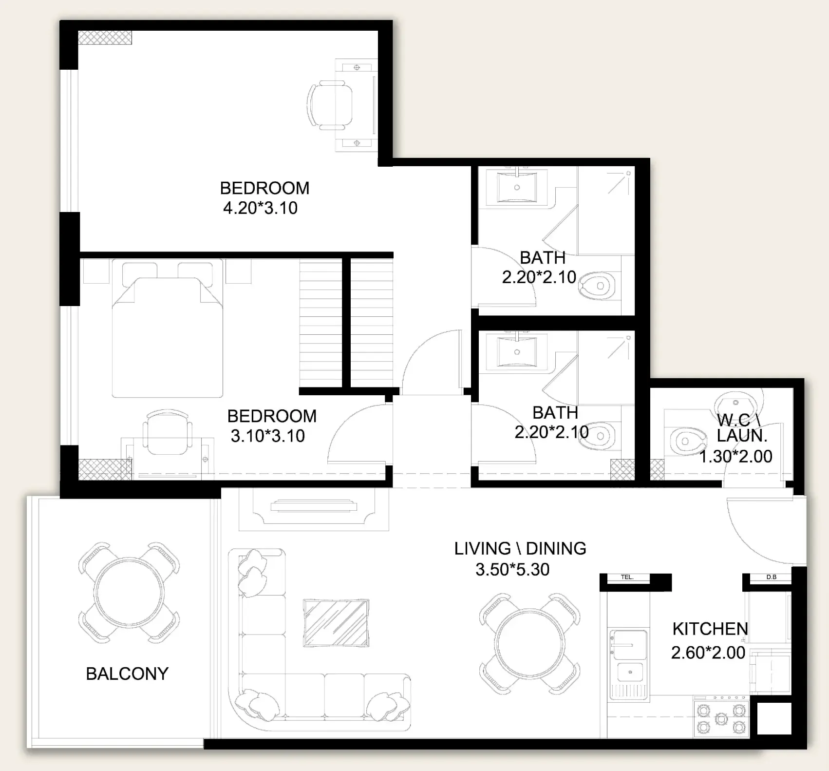 X11 2 bed floor plan, 953 sqft