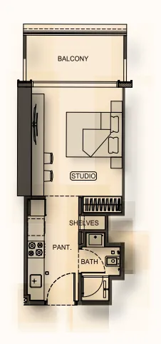 Binghatti Hillside Studio floor plan, 359 – 394 sqft