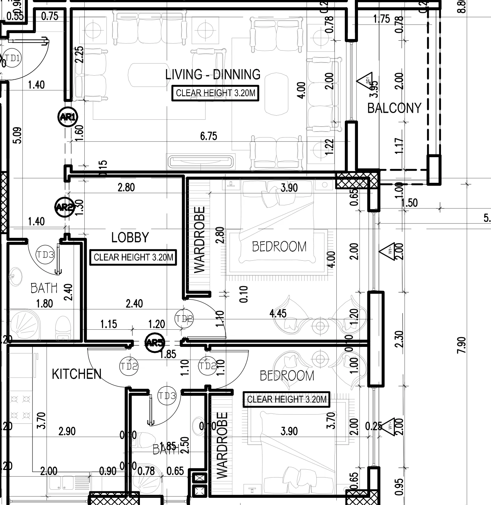 Dugasta Warsan (Jneibi) 2 bed floor plan, 1,247 sqft