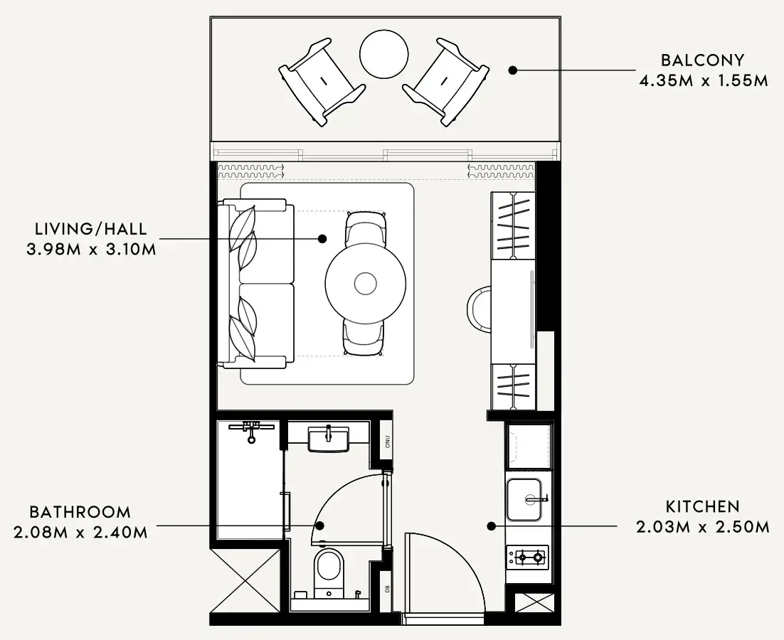 Azizi Milan Studio floor plan, 337 sqft