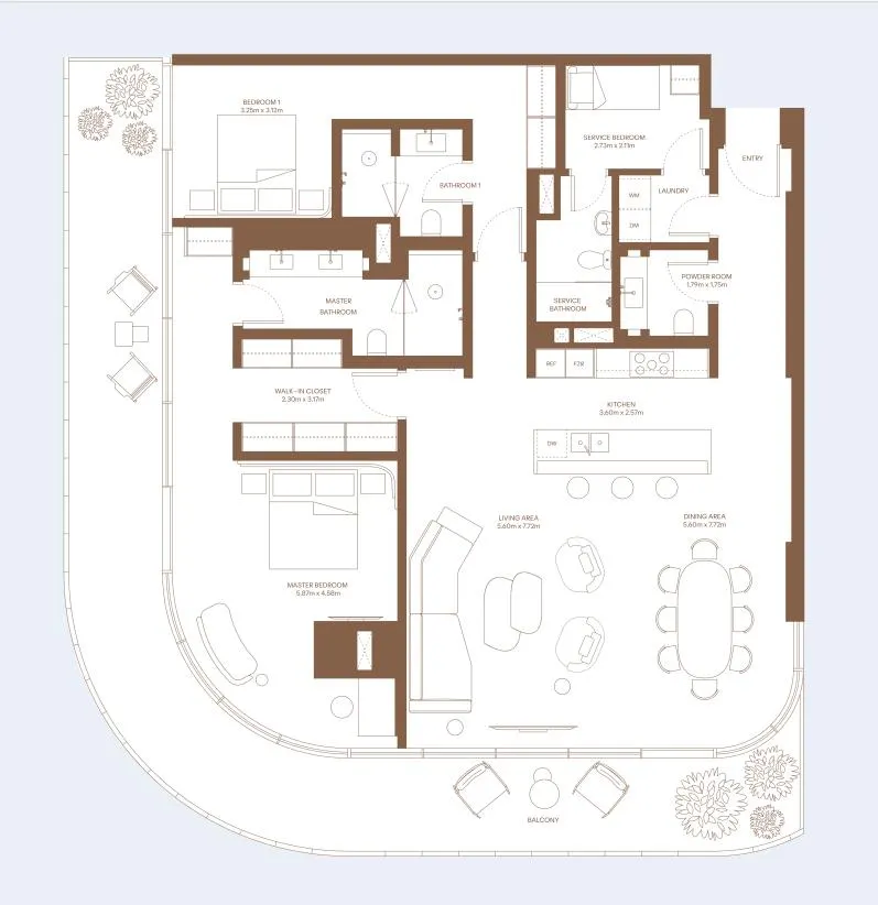 Dubai Harbour Residence 2 bed floor plan, 2,082 sqft