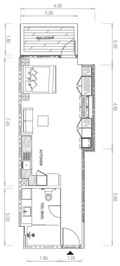 MBL Signature Studio floor plan, 557 sqft