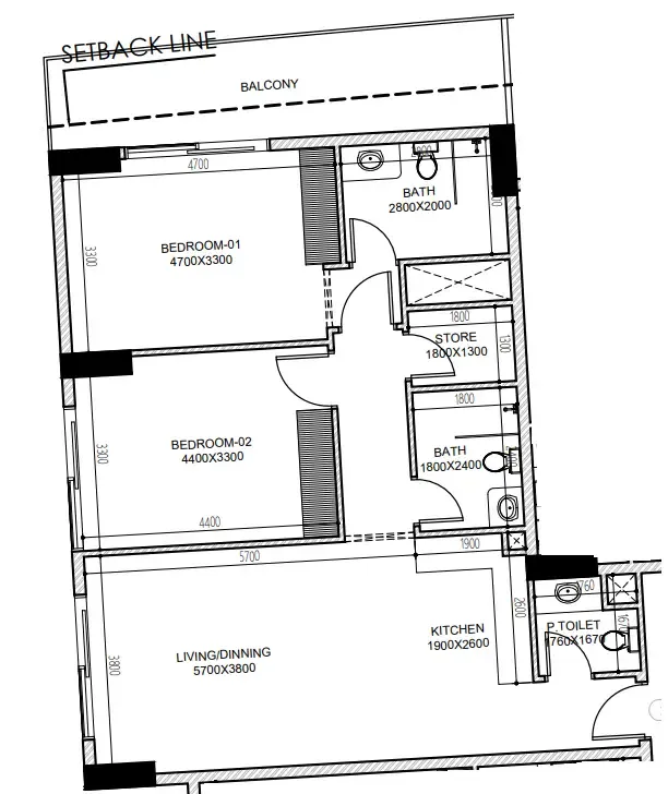 Astra South 2 bed floor plan, 1,098 sqft