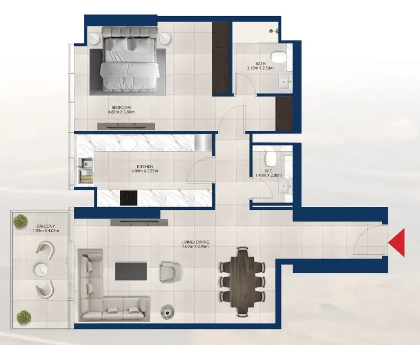 Al Vista 1 bed floor plan, 1,015 sqft