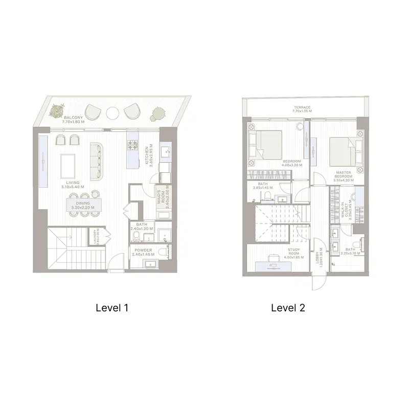 Park Five 2 bed floor plan, 1,815 – 1,832 sqft