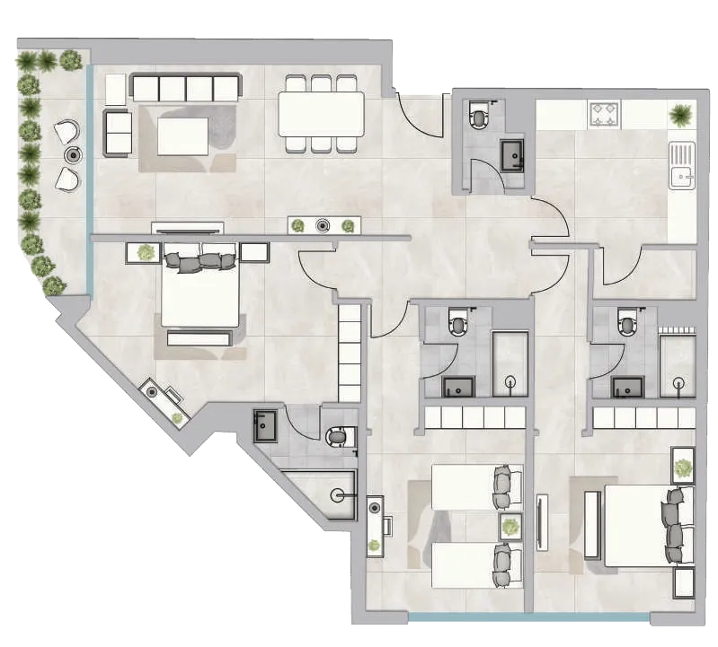 Infinity Tower 3 bed floor plan, 2,133 sqft