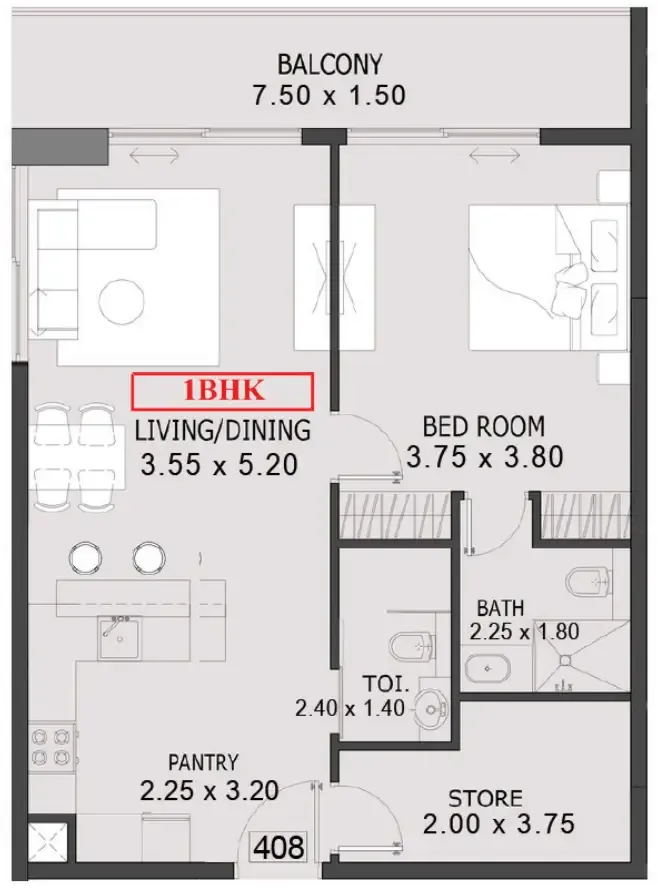 One By Preston 1 bed floor plan, 823 sqft