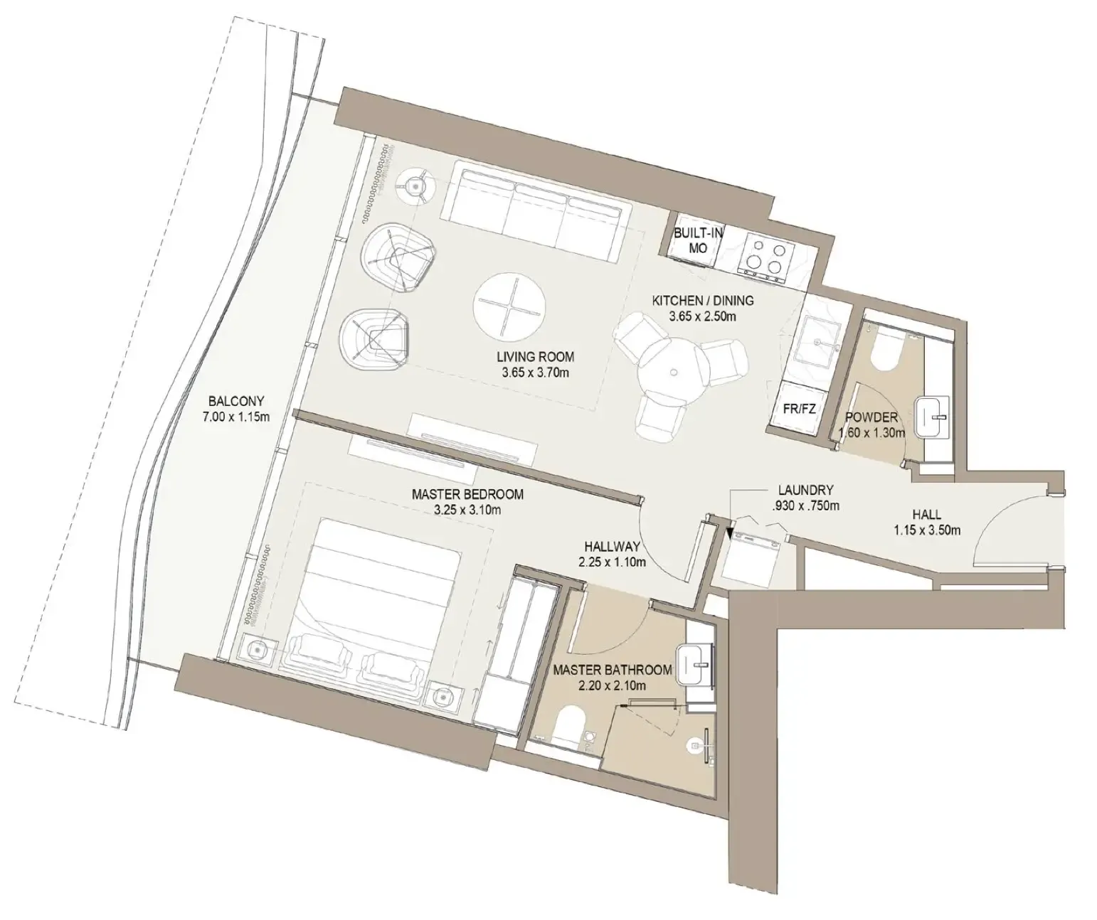 Laguna Residence 1 bed floor plan, 743 – 768 sqft