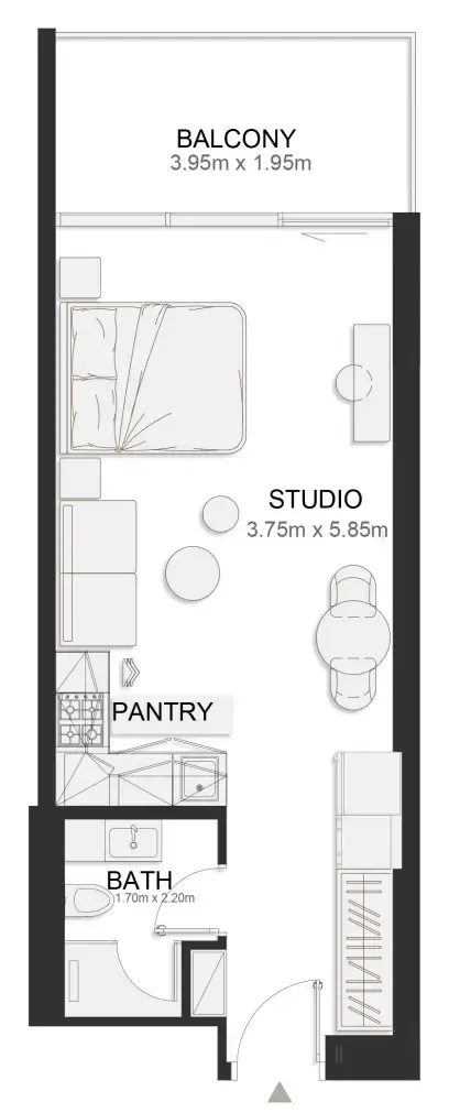 Ashley Hills Studio floor plan, 485 – 488 sqft
