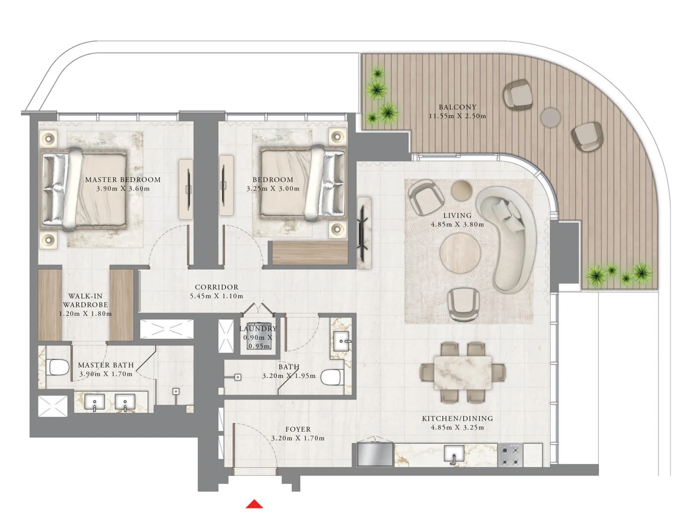 Seapoint 2 bed floor plan, 1,383 sqft