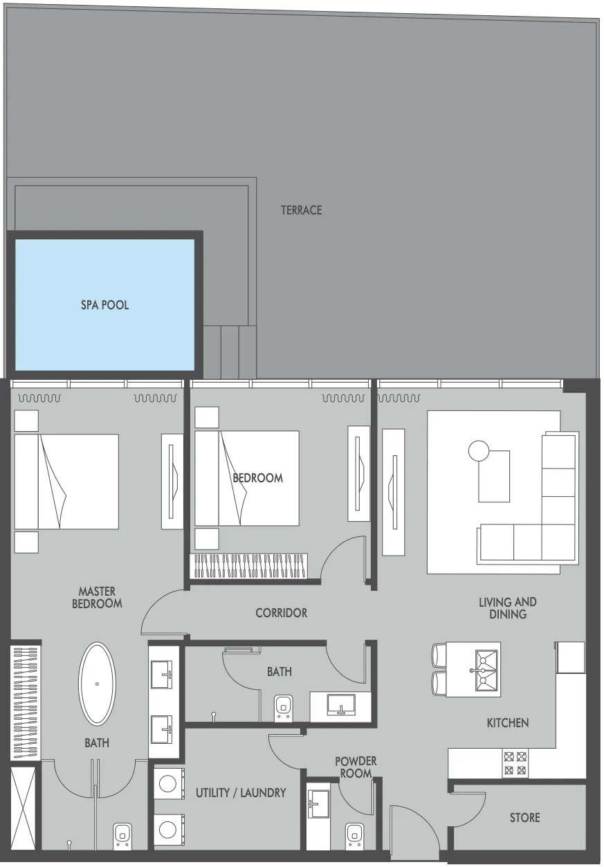 Seaside by Prestige One 2 bed floor plan, 1,988 sqft