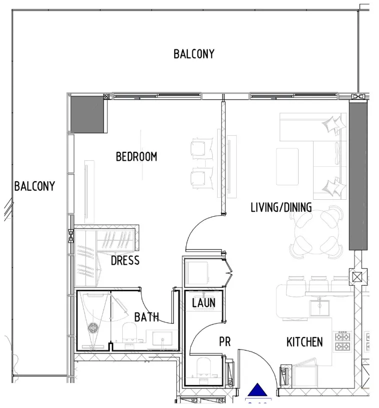 Chelsea Residences 1 bed floor plan, 1,002 – 1,008 sqft