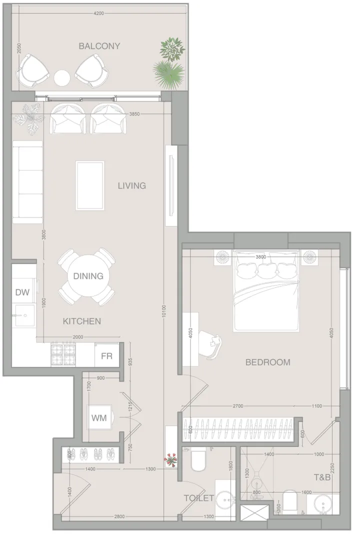 VERDAN1A 1 bed floor plan, 803 sqft