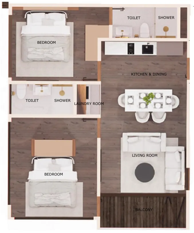 The One 2 bed floor plan, 1,009 sqft