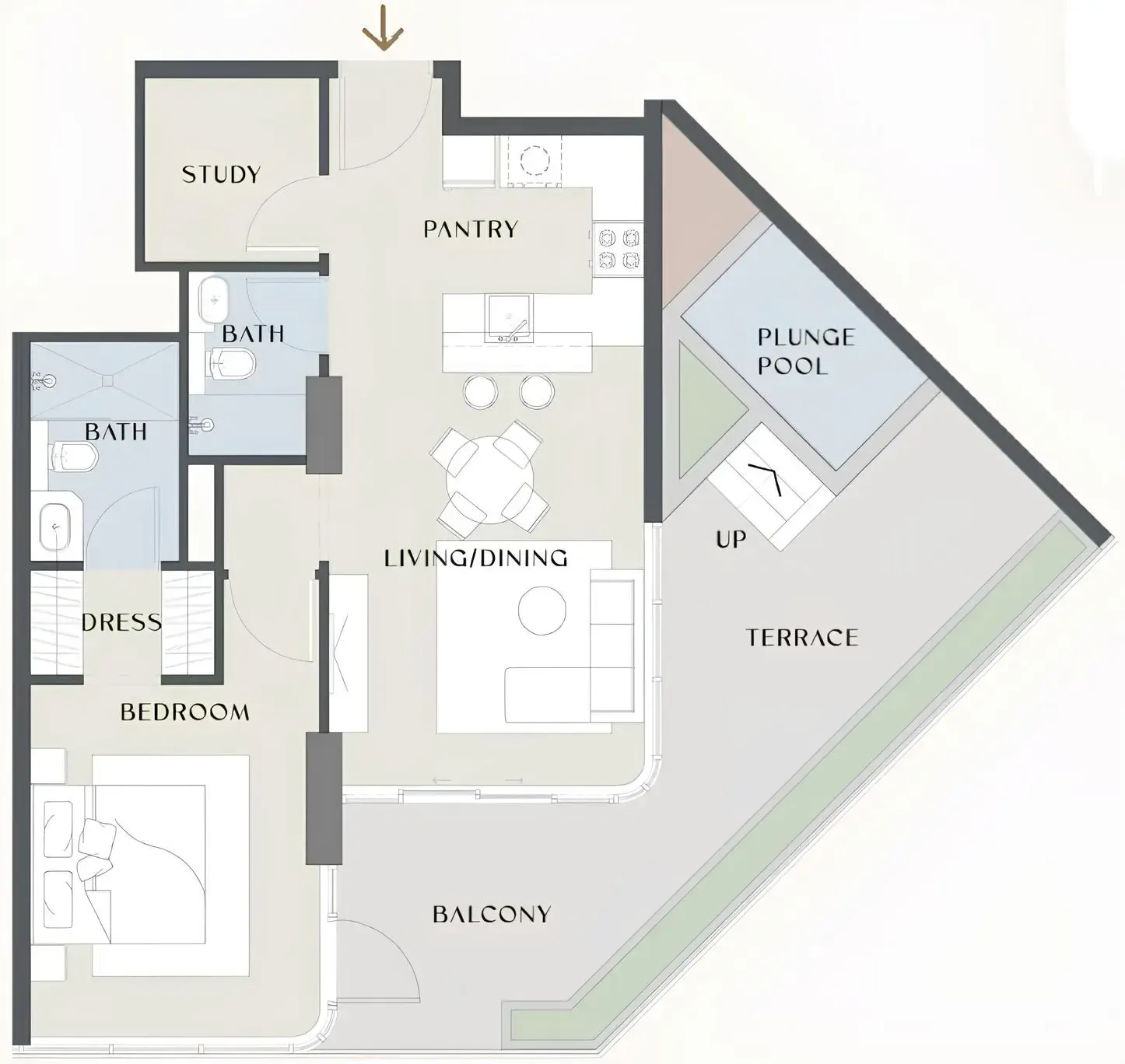 Chelsea Gardens 1 bed floor plan, 1,076 sqft
