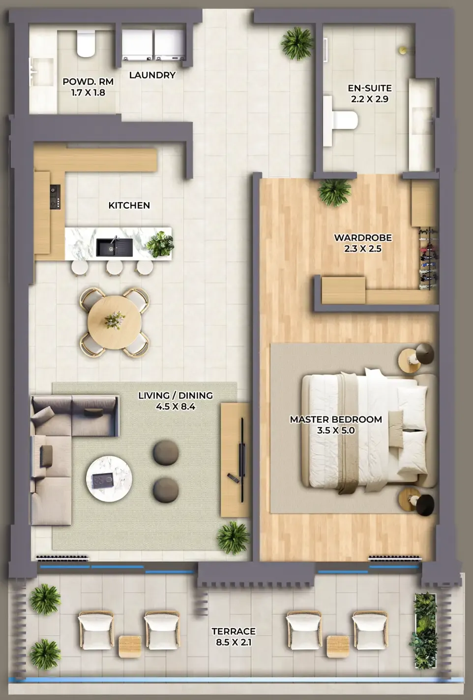 The Cape 1 bed floor plan, 1,230 sqft