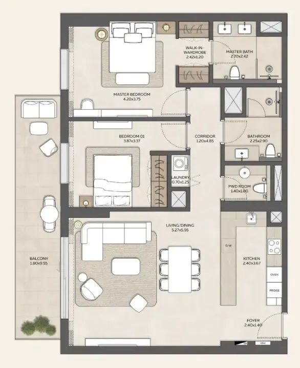 Expo Valley Views 2 bed floor plan, 1,361 sqft