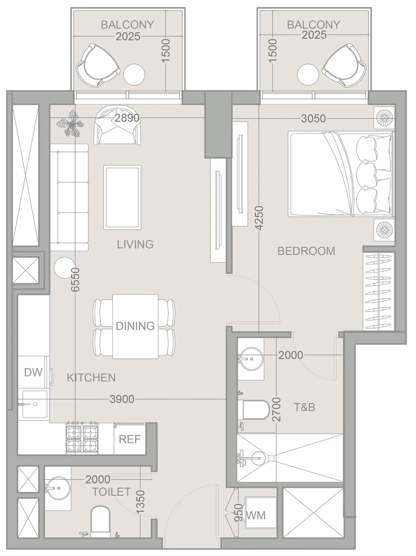 1WOOD Residence 2 1 bed floor plan, 702 sqft