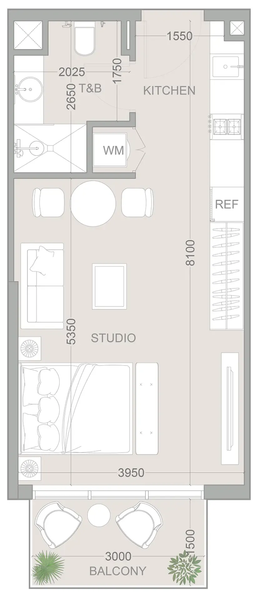 1WOOD Residence 2 Studio floor plan, 427 sqft
