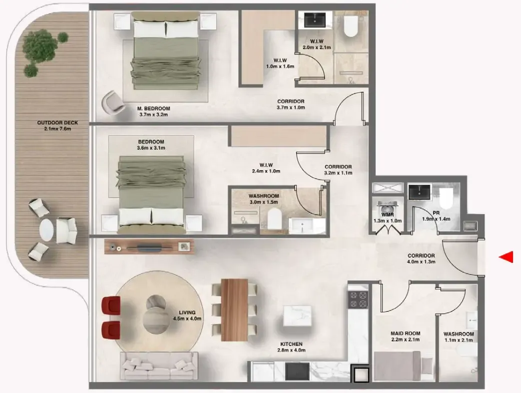 The Tides 2 bed floor plan, 1,286 sqft