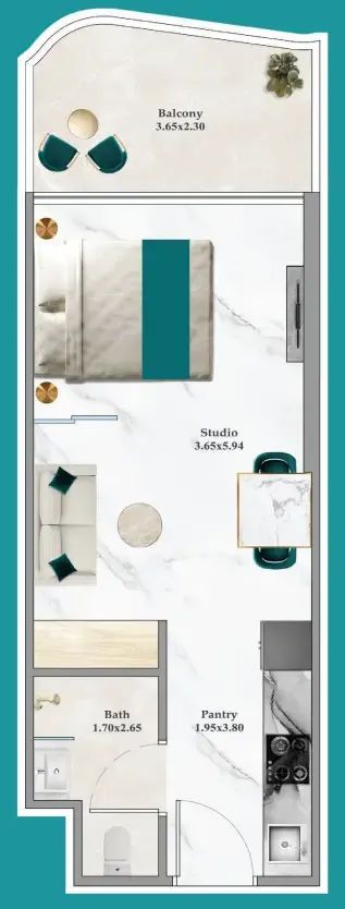Breez Studio floor plan, 414 sqft
